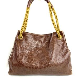 Plinio Visona Italian Brown Textured Leather Large Shoulder Bag Braided Handles